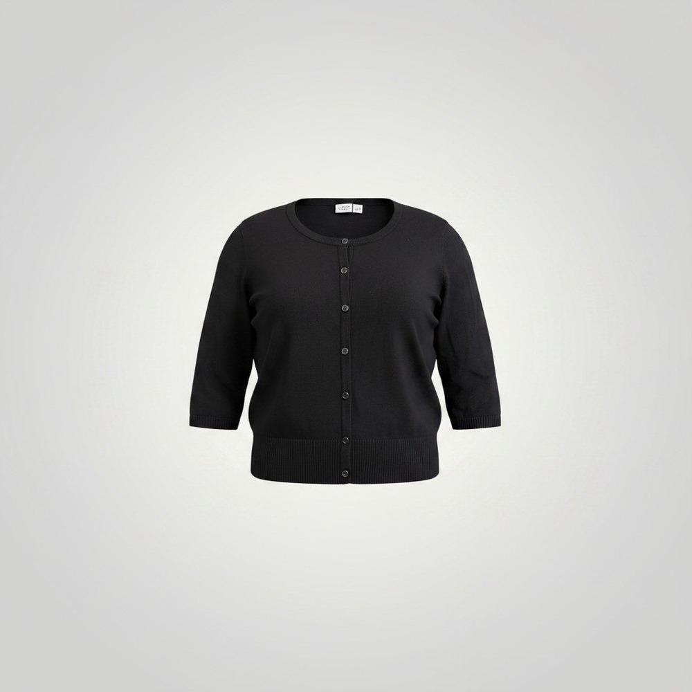 Cato Cardigan Women 22/24W Plus Black 1/2 Sleeve Button Up Knit Sweater Capsule